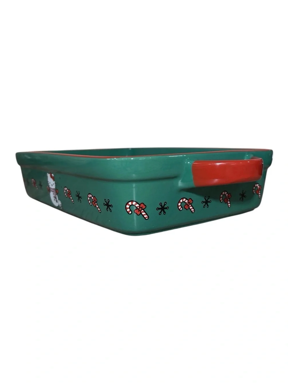 Hello Kitty Rectangle Baking Dish Christmas Snowman Green Sanrio Ceramic Pan